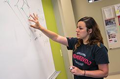 Students works on white board in Maynard building